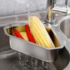 Stainless Steel Drain Basket Triangular Kitchen Sink Rack Self Adhesive Wash Basin Sink Filter Bowl with Hook Fruit Container