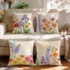 4 Pcs Warm Brown Watercolor Floral Single-Sided Printed Pillowcase Cushion Cover,Suitable For Living Room,Bedroom,Car Decoration