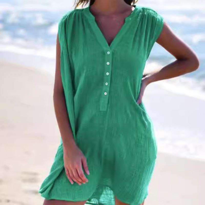 Summer sexy dress, sexy V-neck semi-cardigan sleeveless dress