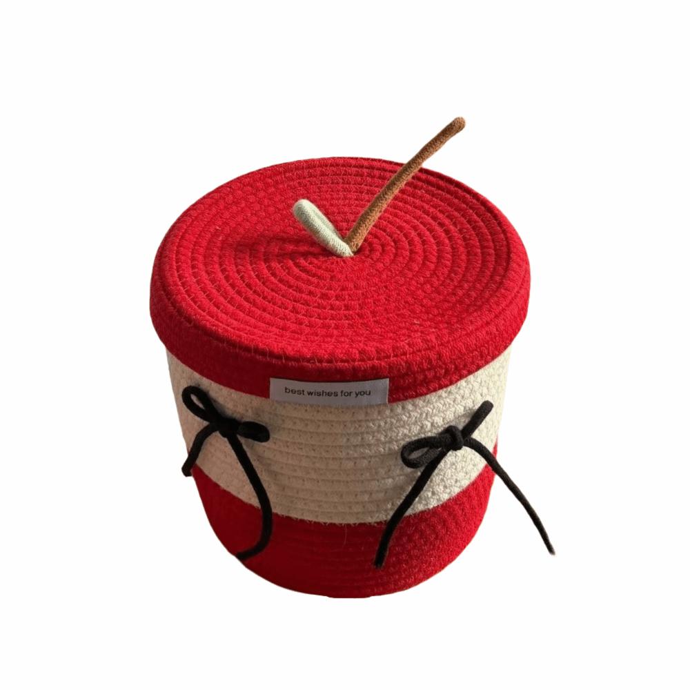 Cotton Tead Woven Storage Basket Red White Organizer Basket Cartoon Covered Basket Women Use