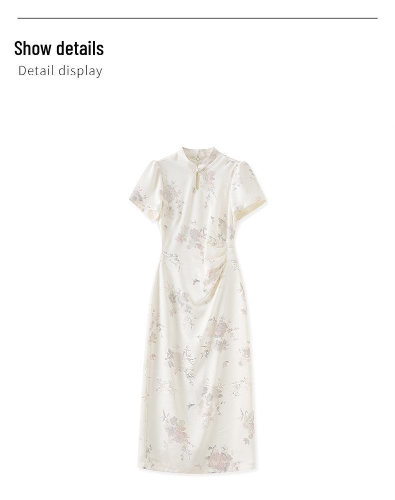 Women's Summer Pearl Frog Button Qipao Dress - New Chinese Style Print with Stand Collar