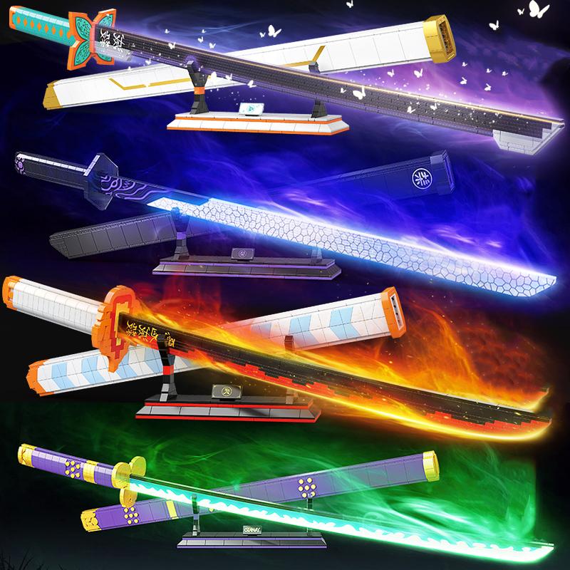 Demon Slayer Onemoc Piece Katana Luminous Sword Building Blocks Diy Model Educational Toy Assembly Weapon Toy Brick For Children
