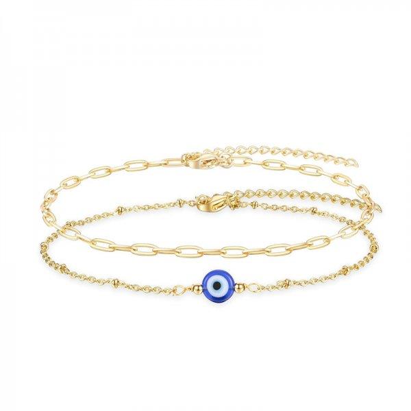 Bracelet Chaîne à Maillons en Acier Inoxydable Fait Main Bonne Chance Œil Turc Maléfique Couleur Dorée Pour Femmes Hommes Bijoux Cadeau de Fête
