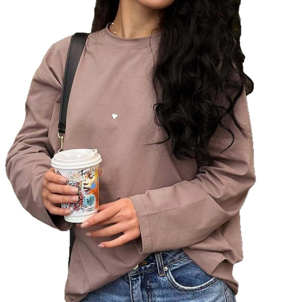 Unisex Heart Print Logo Casual Loose Long Sleeve T-shirt for Early Spring