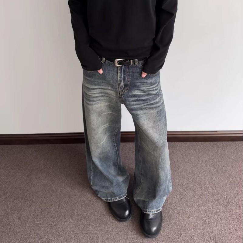 American Vintage Distressed Jeans Men Women Clean Fit Straight Leg Denim Pants