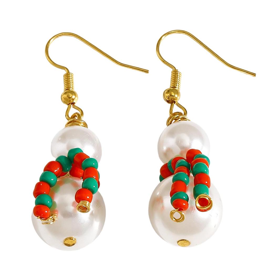 Charming Snowman Pearl Earrings: Elegant, Fashionable Beaded Tassel Studs for Women