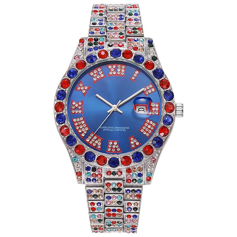 

Мужские настоящие часы большого бренда, модные повседневные часы из сплава с датой, кварцевые винтажные часы Sss Supply Hip Hop Diamond Golden Luxury Clock синий
