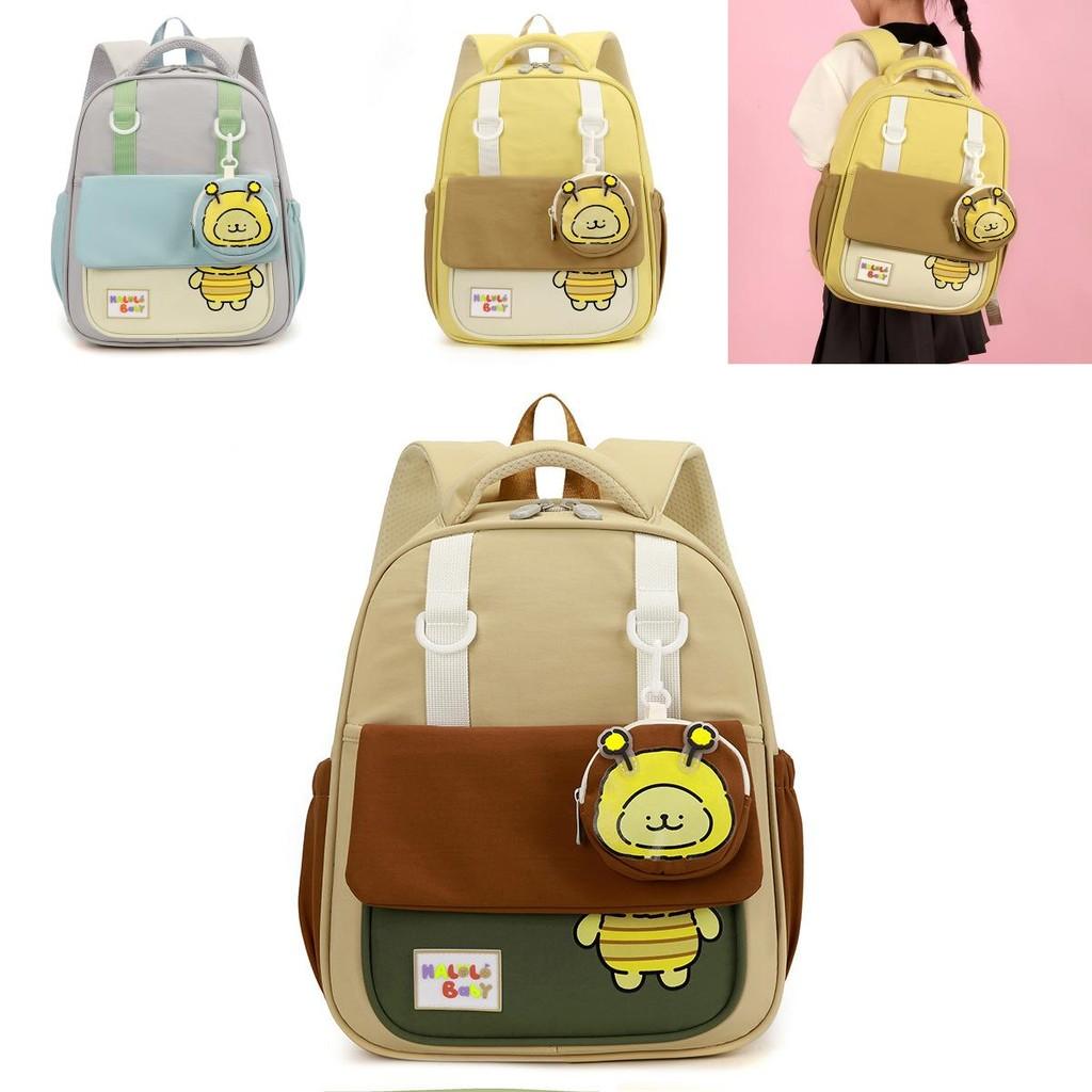 Childrens Bee Pattern Cartoon Backpack With Curved Shoulder Straps For School And Kindergarten