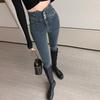 Women's High Waist Jeans Straight Elastic Slim Long Denim Pants Vintage Pencil Pants