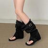 Fashion Summer Internal Elevation Women Knee High Boots Retro Style Clip Toe Shoes Ladies Causal Slip on Sandalias Booties