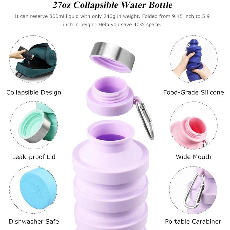 Faltbare Wasserflasche BPA-frei Silikon Wiederverwendbar Faltbare Flasche Tragbar Auslaufsicher Sport-Wasserbecher für Wandern Reisen