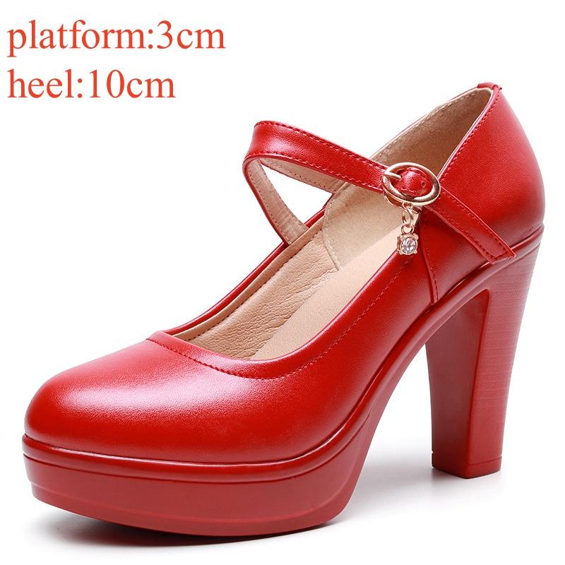 8cm 10cm Small Size 32-43 Shallow Soft Leather Mary Janes Platform Pumps 2025 Spring Trend Block High Heels Shoes Office Model