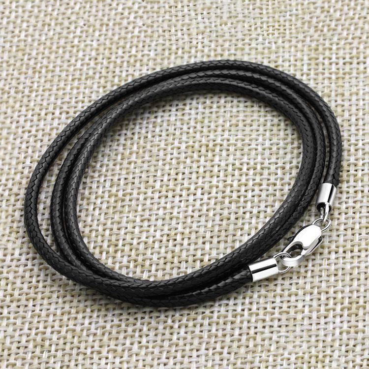 Leather Cord Necklace String Lanyard with Pendant for Men and Women In Black and Red, Waxed Leather Rope.