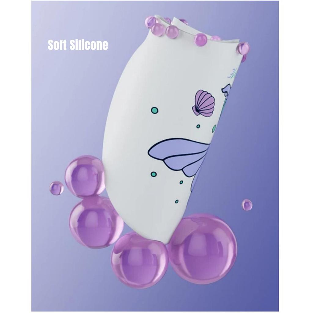 WATERTIME Silicone Swimming Cap, Large Size for Long Hair, Dreamy Mermaid Design, White