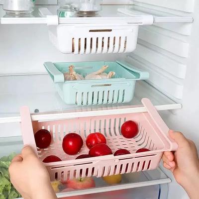 Solution de Rangement de Cuisine Polyvalente Panier de Tiroir Réglable avec Drainage pour l'Organisation du Réfrigérateur et du Garde-Manger