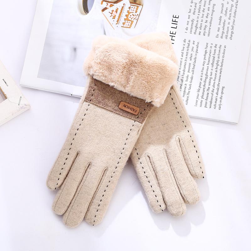 Wool fleece touch screen gloves women's autumn and winter warm fleece Korean version fashion cycling windproof wholesale one piece hair