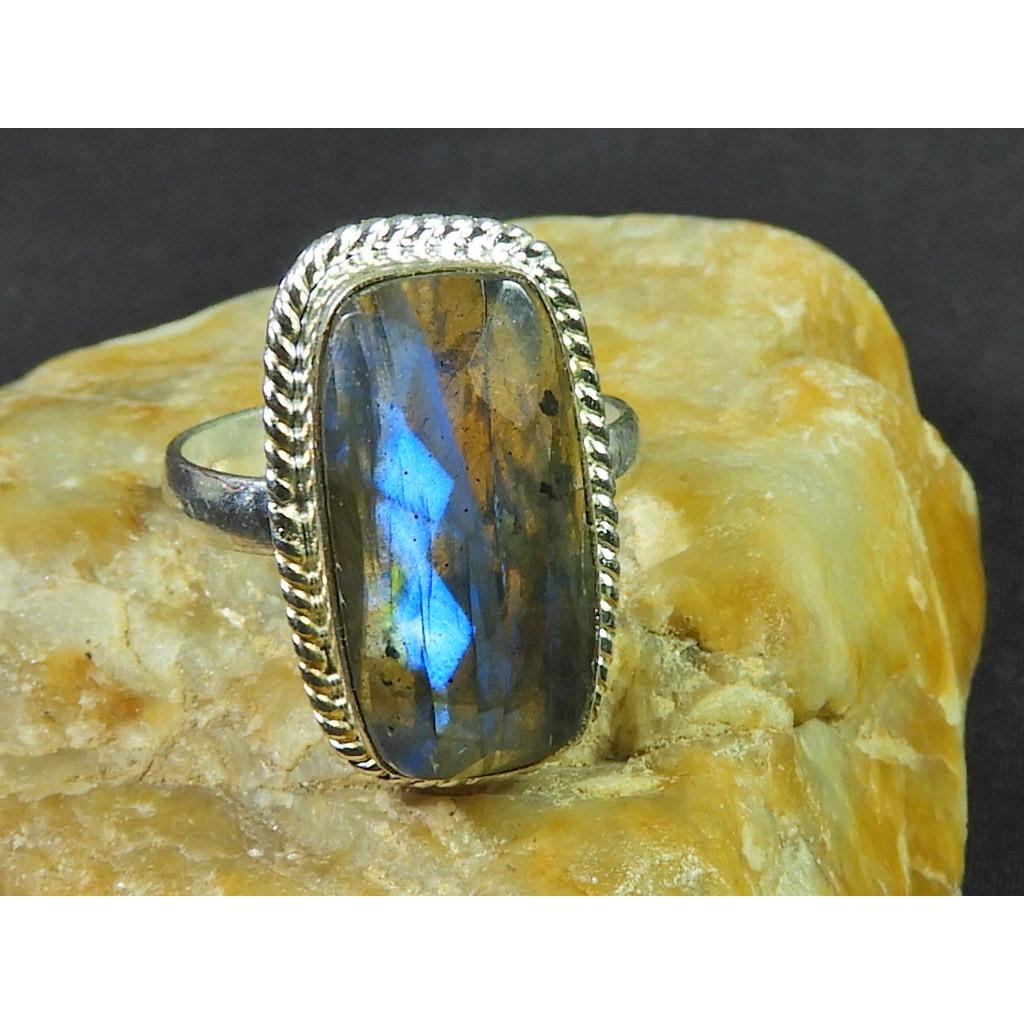 

Natural Labradorite 925 Sterling Silver Octagon Handmade Vintage Ring US-8 MK-75