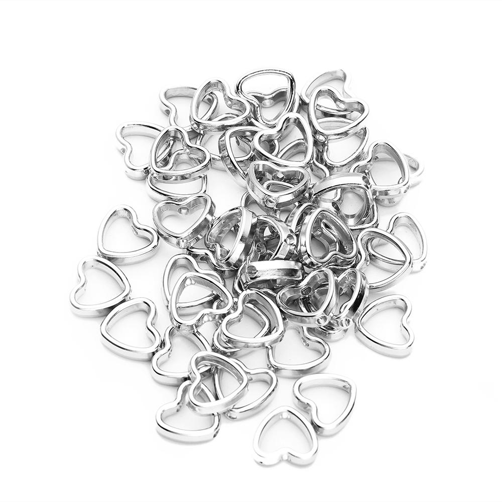 50pcs Silver Heart Hollow White K Loose Spacer Beads for Jewelry Making DIY Small Holes Necklace Bracelets Charms Accessories