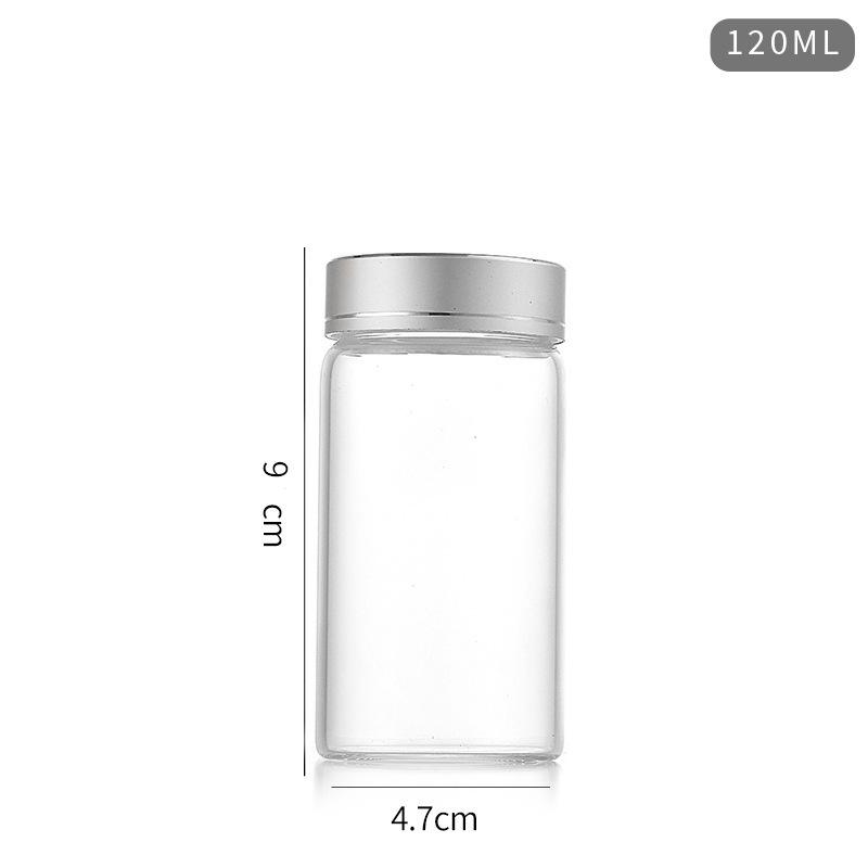 47mm Transparent Glass Bottle with Oxidized Silver Cap for Cereal, Tea, or Candy Storage