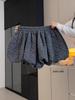 Women's Dark Grey Quilted Wide-Leg Shorts: Warm & Comfortable, Elastic Waist, 2025 Autumn/Winter Collection