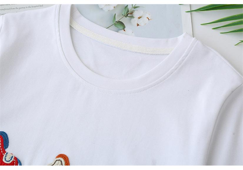 2026 Plus Size Cotton T-Shirt with Horse Patch - Short Sleeve, Round Neck, Fashionable Top for Fat Girls