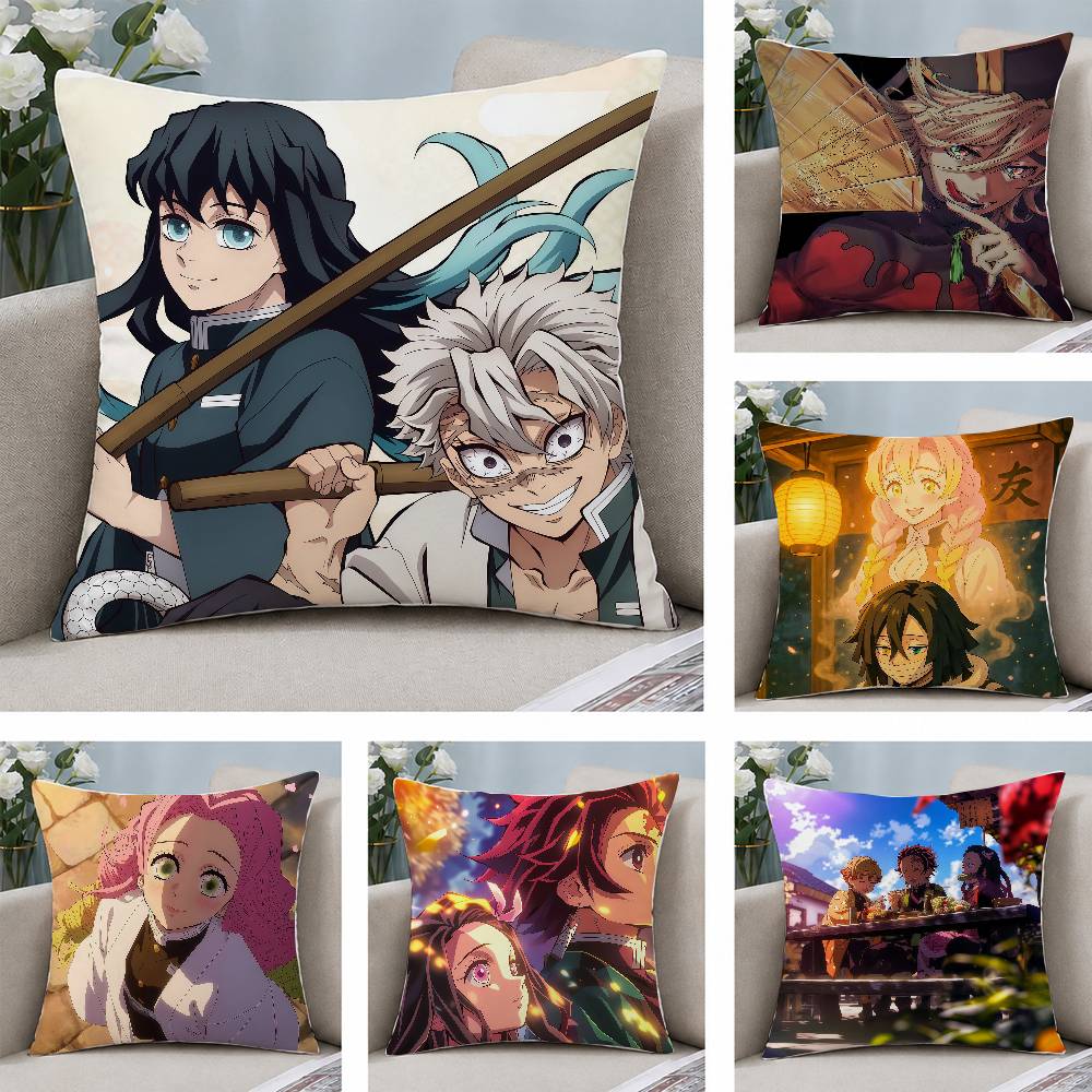 Demon Slayer Kamado Nezuko Anime Plush Pillow Cover Soft Short Plush Cushion Cover For Sofa Bedroom Home Decor Gift Decoration