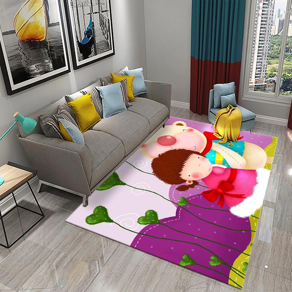 3D Lovely Cute Cartoon Pink Girl Carpet Girl Teen Bedroom Living Room Door Entrance Decoration Rug Bathroom Kitchen Non-slip Mat