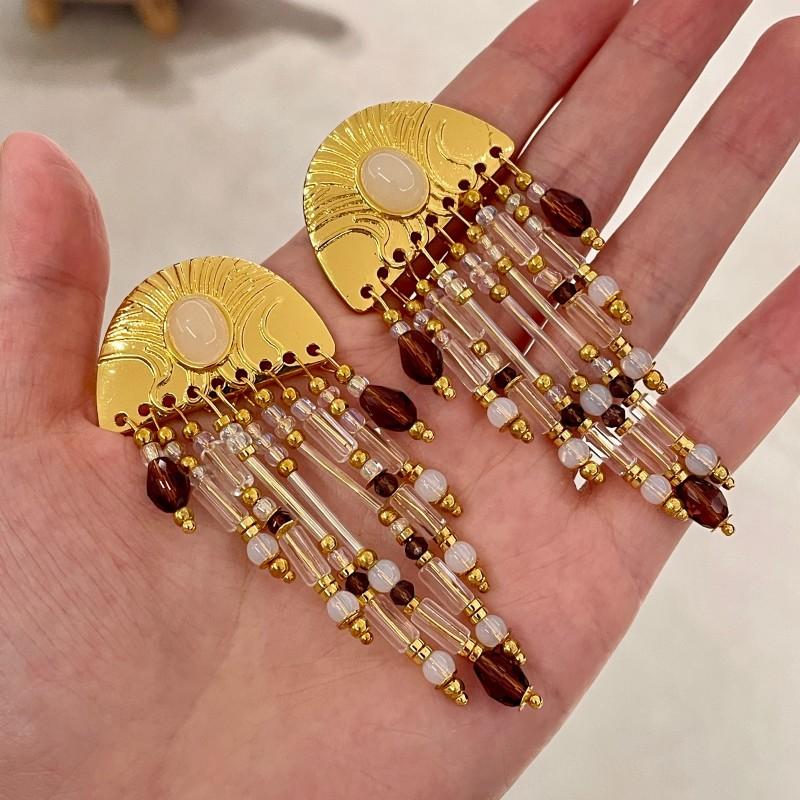 Natural tiger's eye stone series stud earrings for women Maillard exquisite retro earrings niche light luxury high-end temperament earrings