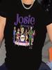Josie and the Pussycats T-Shirt - 's Black Short Sleeve Top with Colorful Cartoon Band Illustration,