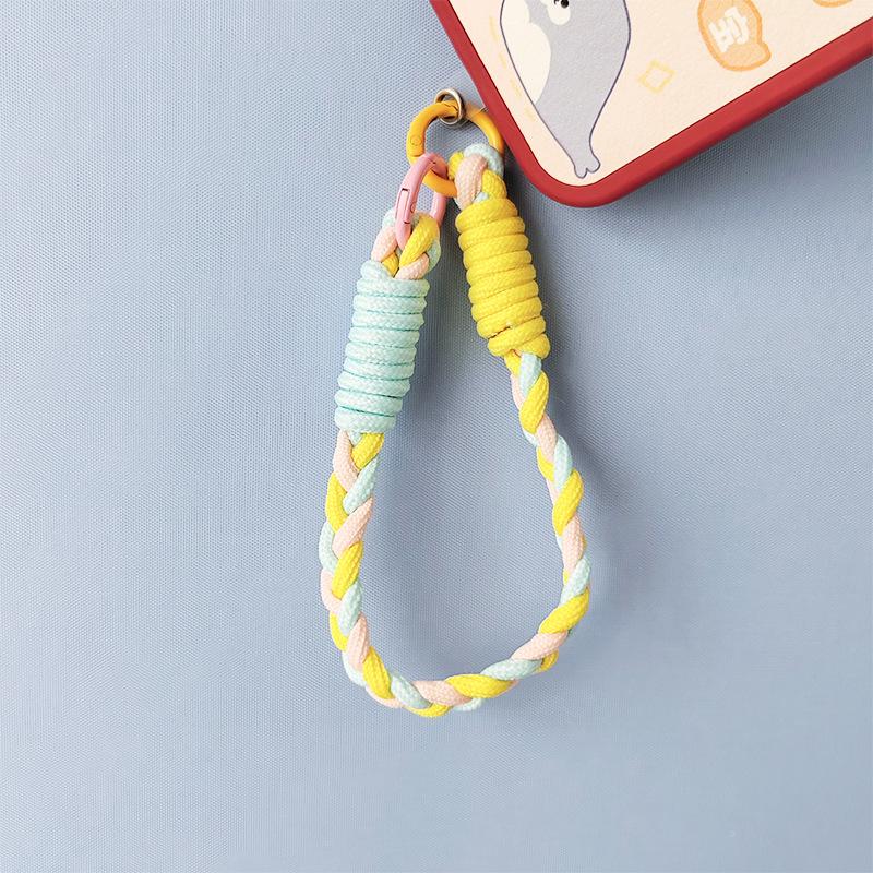 Dopamine Color Braided Three-strand Twist Short Rope Mobile Phone Lanyard Water Cup Keychain Universal Portable