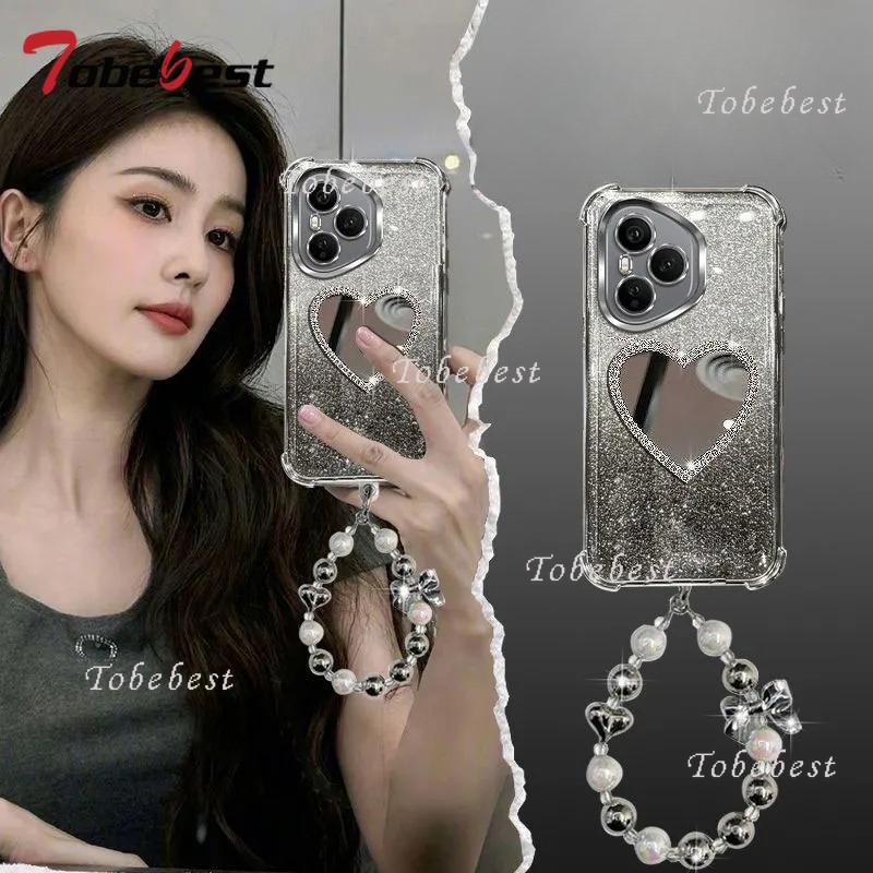 Love Mirror Bead bracelet Plating Case for Huawei Honor 400 300 Ultra 200 100 90 Lite 80 70 60 Pro Glitter Shockproof Cover