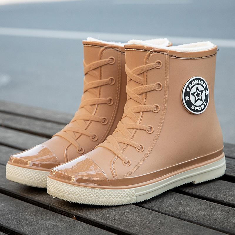 Fashion rain shoes women's winter non-slip medium tube water shoes water boots short tube rain boots car wash shopping kitchen shoes glue shoes tide