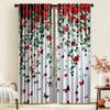 2PC White Red Rose Vine Sheer Curtains - Romantic Floral Butterfly Print Window Drapes for Bedroom Living Room Decor