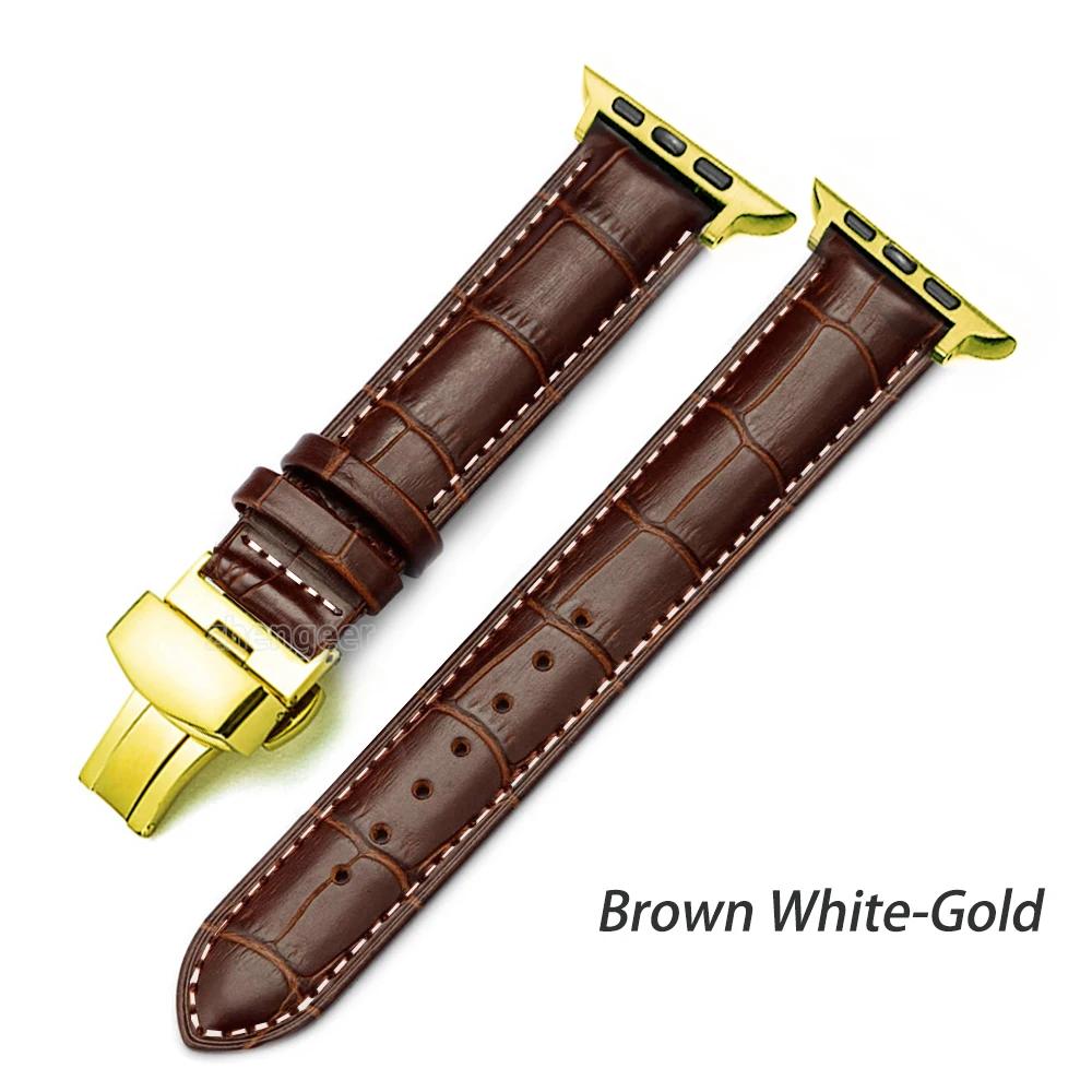 Leather Watchbands for Apple Watch Series 7 45mm 41mm Watch Band for Iwatch 6 5 4 SE 44mm 40mm 42mm 38mm Strap Butterfly Buckle