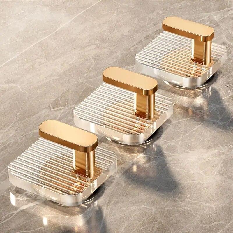 2Pcs/set Acrylic Bathroom Hook Clear Gold Wall Hook Key Bag Holders Punch-free Home Organization Storage Bathroom Organizer