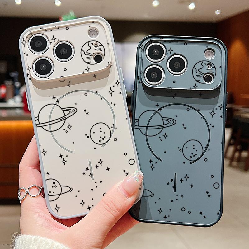 Case For iPhone 17 Pro Max Line Stars Planet Pattern Magnetic For Magsafe Hybrid Slim Matte Cover For iPhone 16 15 14 13 Pro Max
