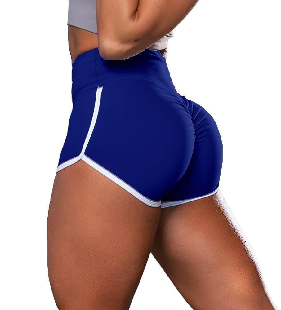 

2022 Women s Plus Size High Waist Butt-Lifting Running Shorts - Solid Color, Summer Style 4XL синий
