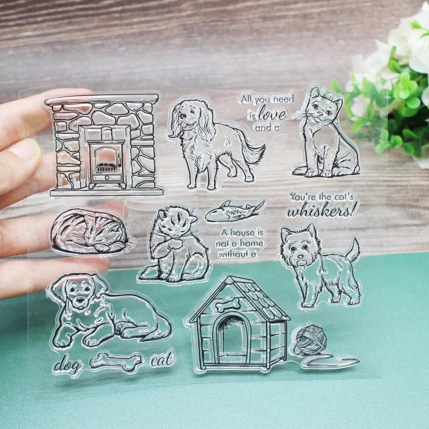 Cat and Dog Transparent Clear Stamp for DIY Scrapbooking/Card Making/Kids Christmas Fun Decoration Supplies
