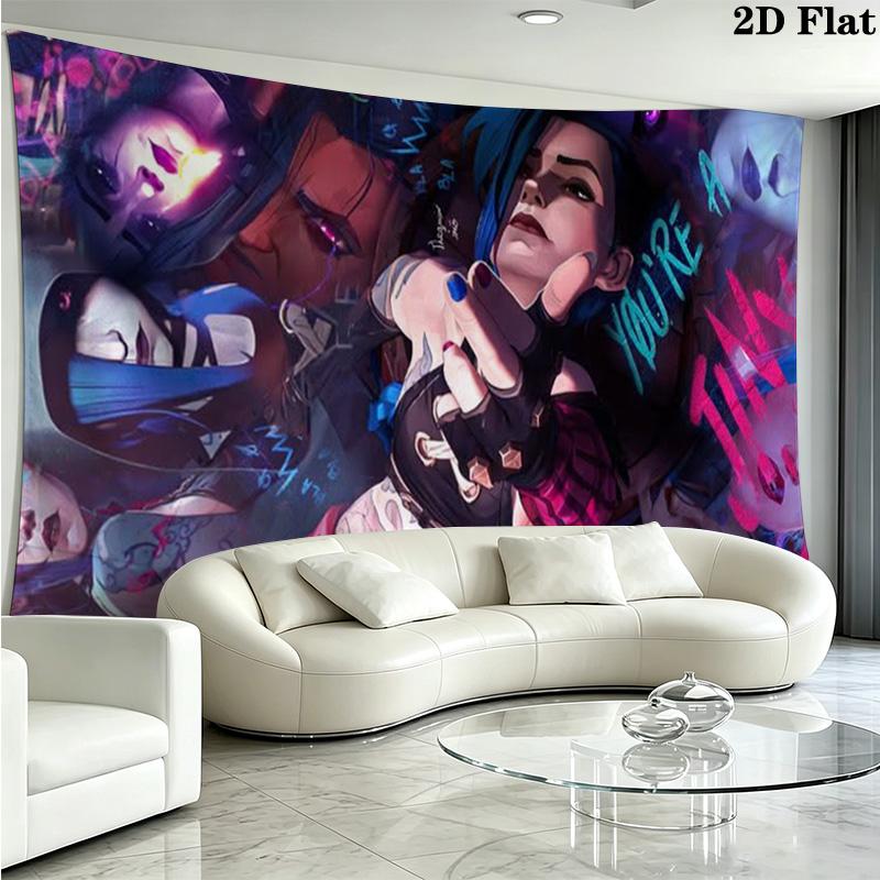 Jinx League of Legends Wall Tapestry Aesthetic Wall Hanging Printed Fabric Blanket Decorative Tapestries for Bedroom Living Room Home Decor