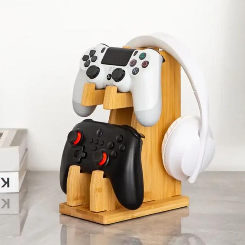 Supporto Multifunzionale Universale in Legno Massello per Controller di Gioco, Scaffale di Stoccaggio da Scrivania, Supporto per Cuffie