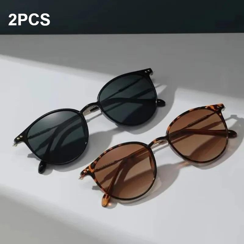 

2Pcs Women Small Round Sunglasses Cute Skinny Eyewear Men Vintage Narrow Sunglasses Set