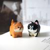 Handmade Wooden Carving Akita Shiba Husky Cute Dog Decor Office Desk Car Ornament