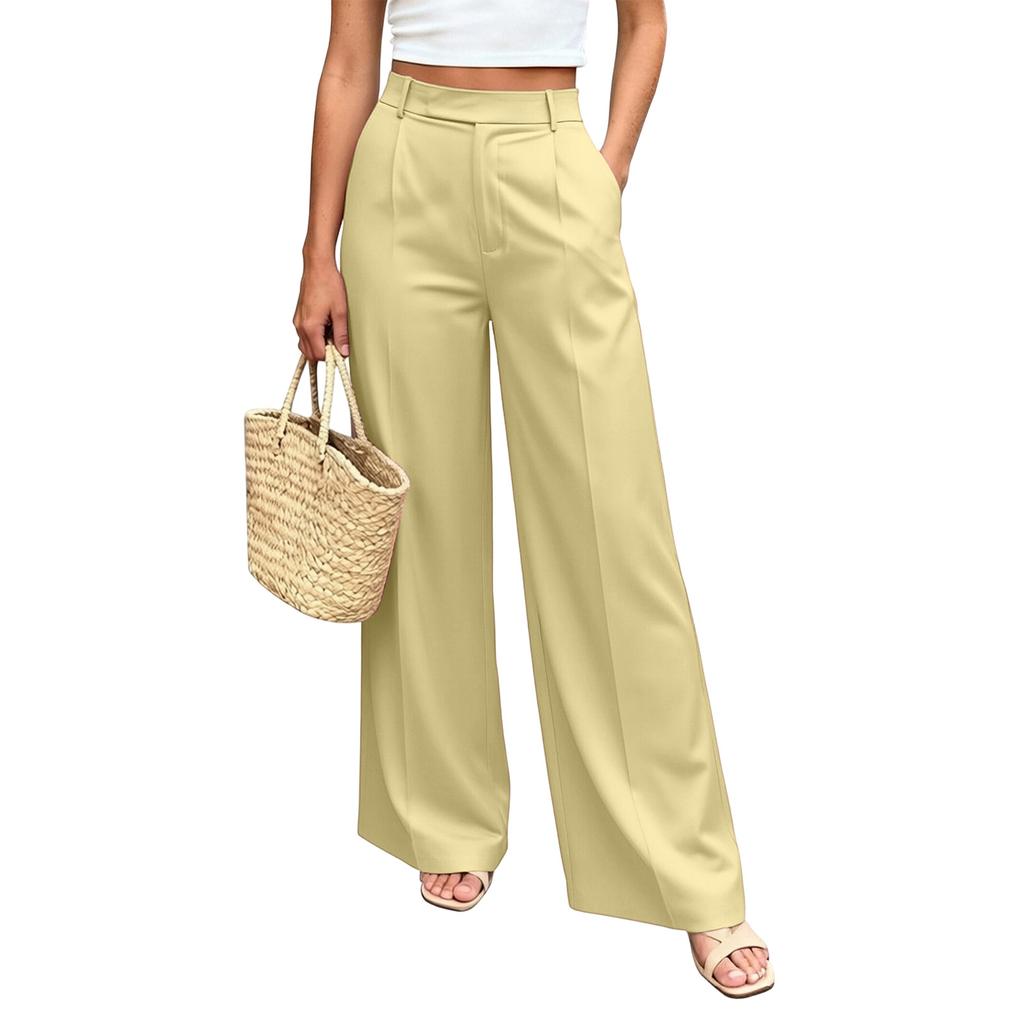 Damen High Waist Weite Hosen mit Taschen Entspannte Passform Gerades Bein Lässige Hosen Geeignet für den täglichen Gebrauch und die Arbeit