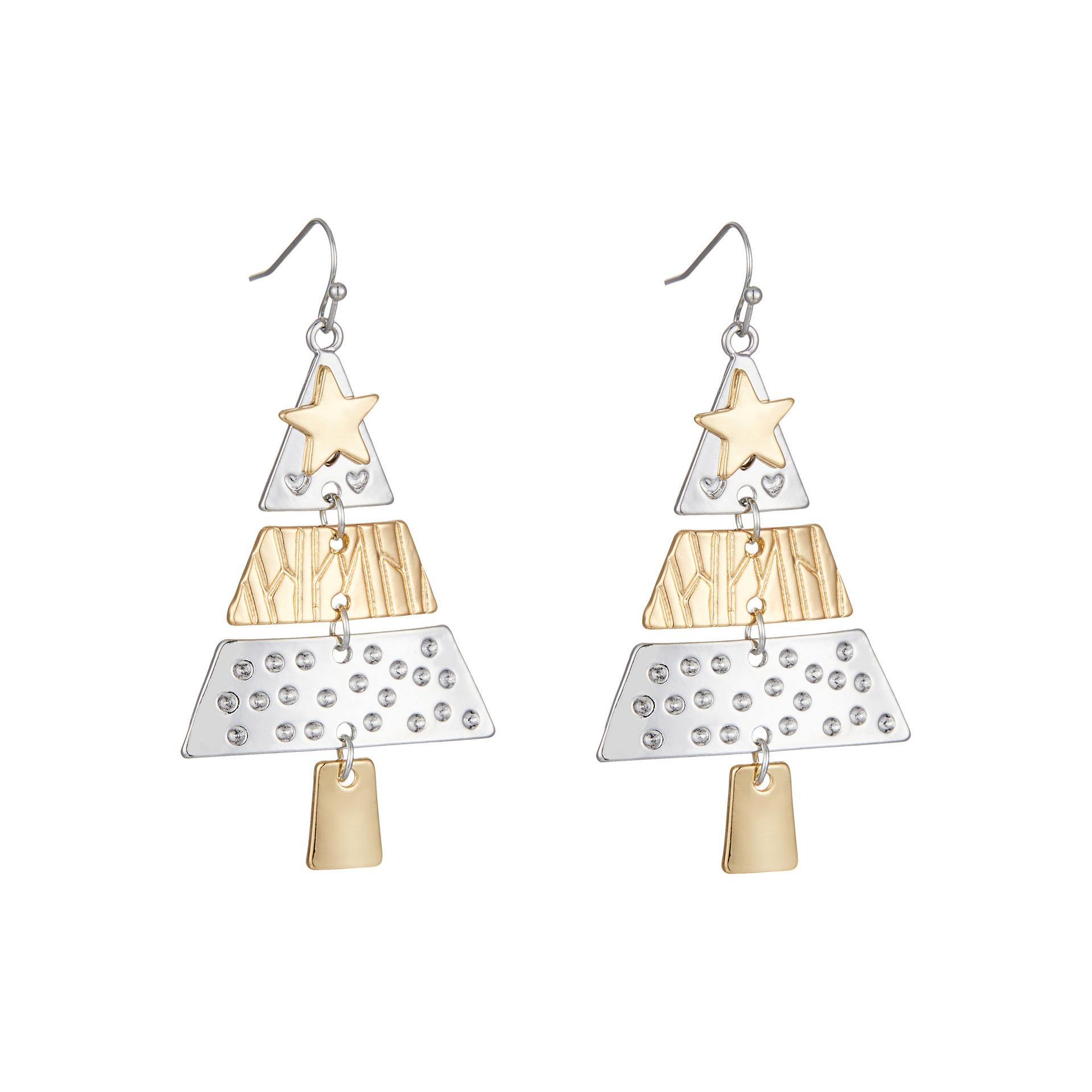 

Сплав Модные Длинные Серьги-Елочки с Яркими Геометрическими Формами Звезд Для Праздников Christmas Tree Earrings