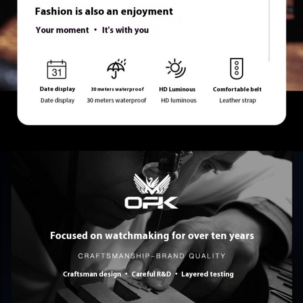 OPK Watch Magnifying Glass Calendar Luminous Men's Belt Sports Watch