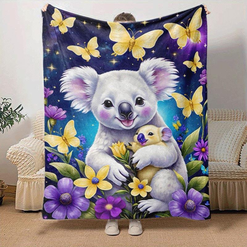 1pc Koala Printing Lightweight Flannel Blanket, Comfortable and Warm Blanket,  Sofa Bed and Couch Office, Suitable for Gift Blankets