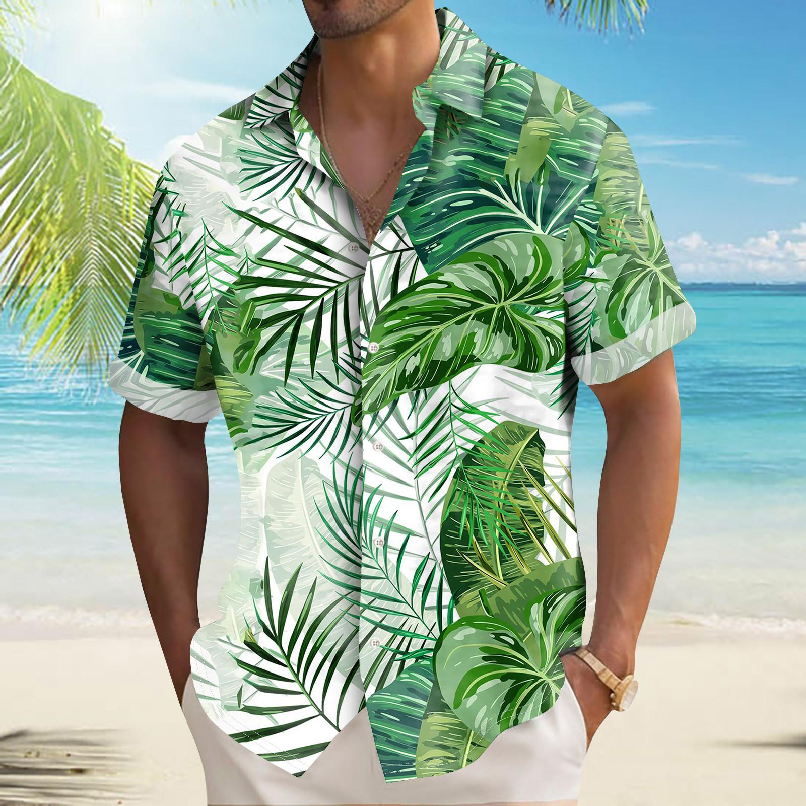 

Гавайская рубашка для мужчин, мужские винтажные рубашки для боулинга на пуговицах, летняя пляжная рубашка с коротким рукавом L зелёный