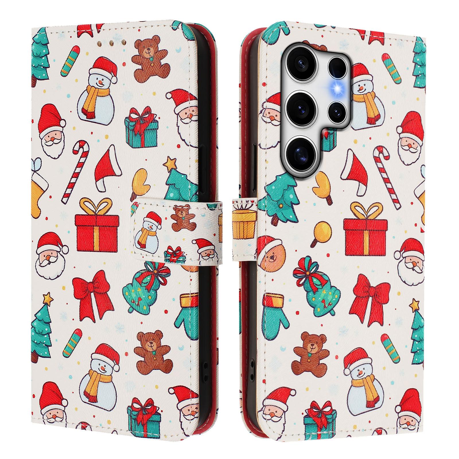 

For Samsung Galaxy S25 Ultra Wallet Case Christmas Pattern Printing Leather Phone Cover with Lanyard E