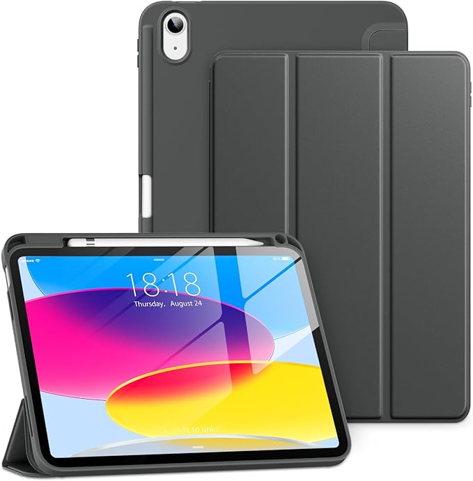 New Tri-fold Soft TPU PU Leather Tablet Case for iPad 10.9" 2022 - Lightweight Folio Stand with Pencil Holder-Auto Sleep/Wake