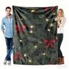 Christmas Tree Lights & Red Bow Fleece Blanket, Festive Snowy Pine Throw Blanket Cozy for Holiday Home Decor & Gift  Portable